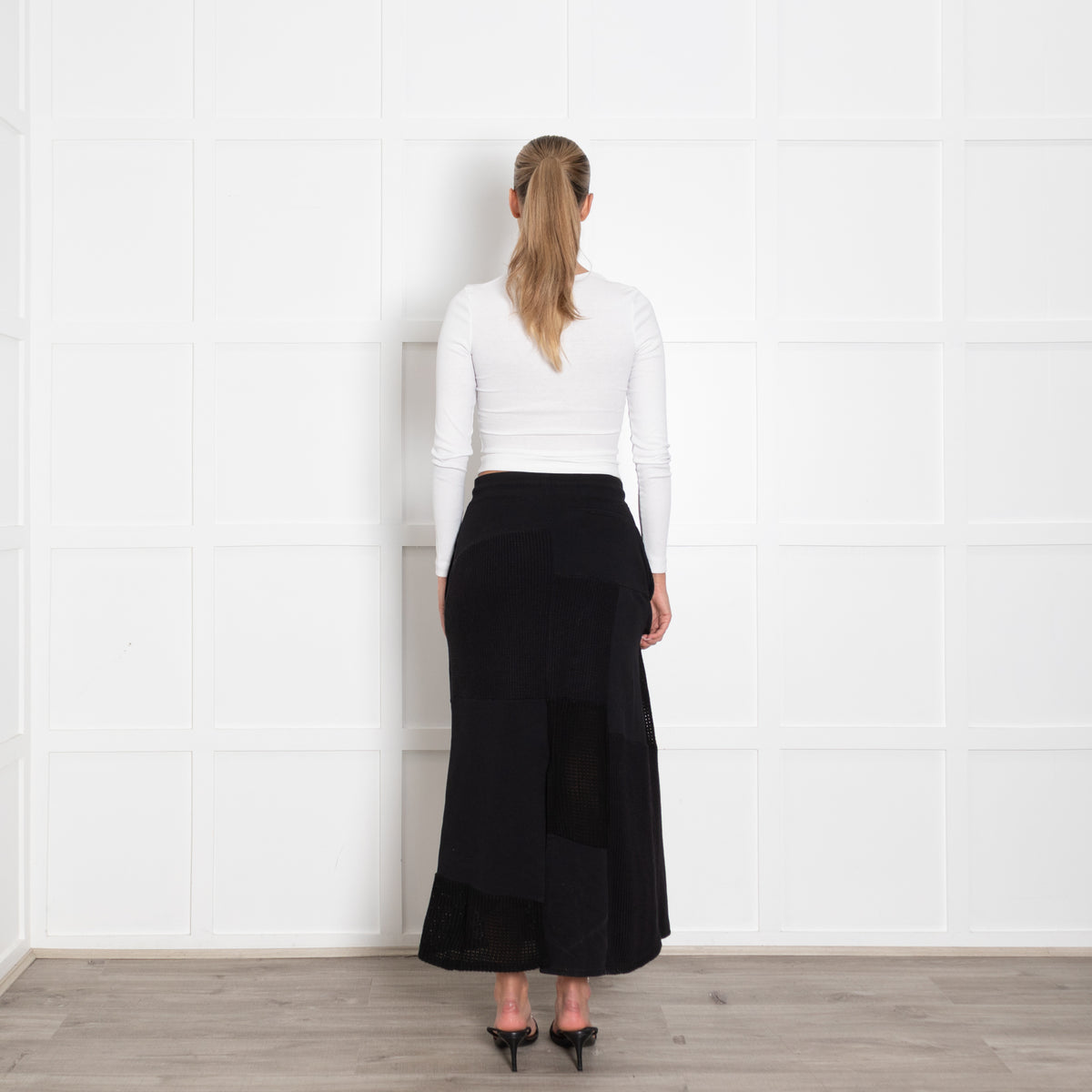 MCQ Black Knitted+String Detail Cotton Skirt