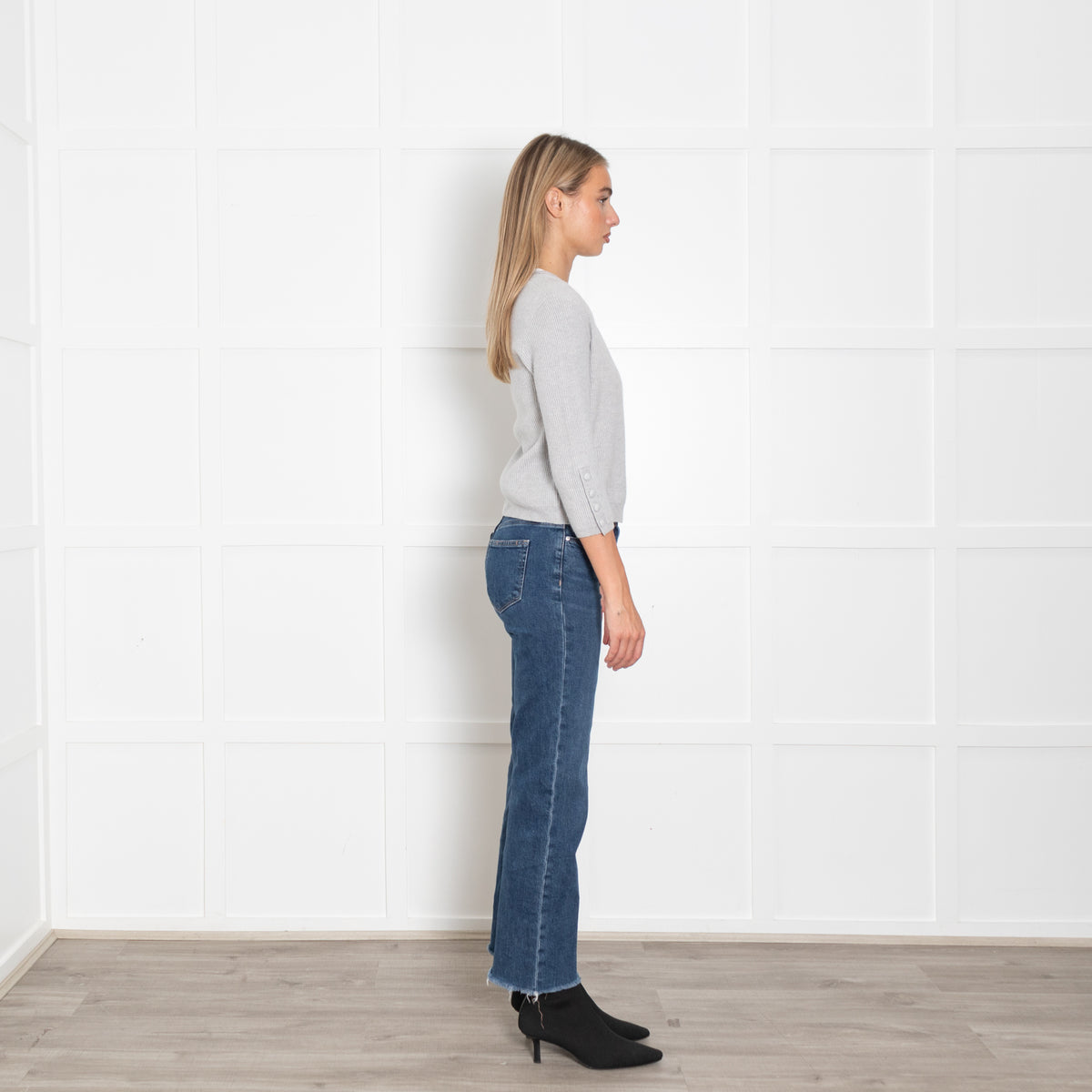 Max Mara Pale Grey Cropped Open Front Cashmere Cardigan