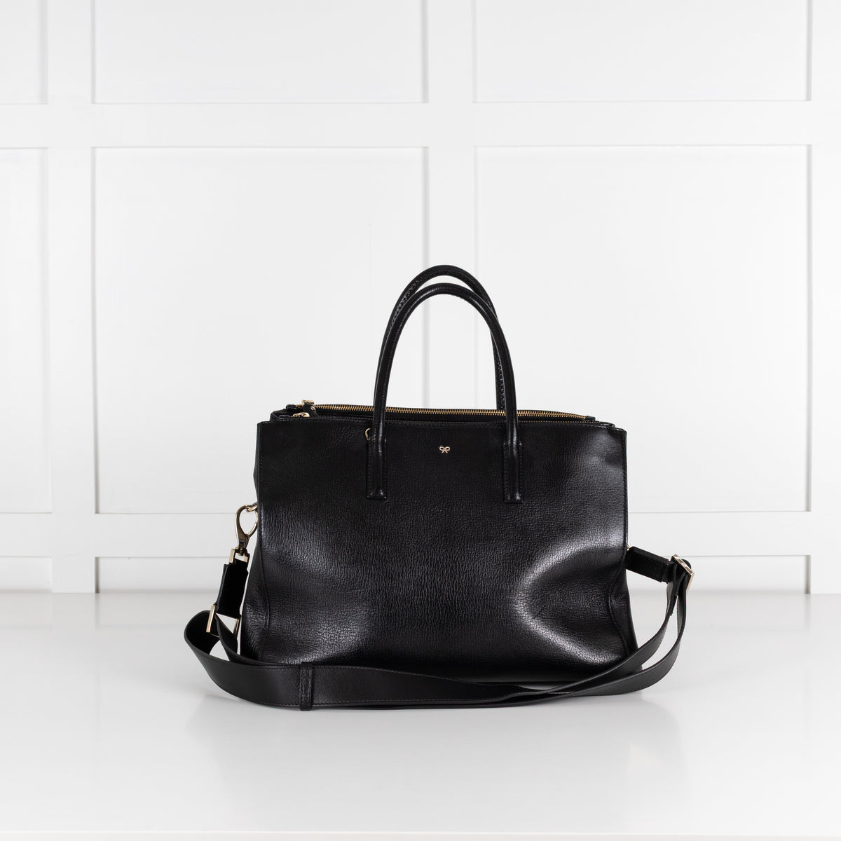 Anya Hindmarch Black Leather Ebury Tote Bag