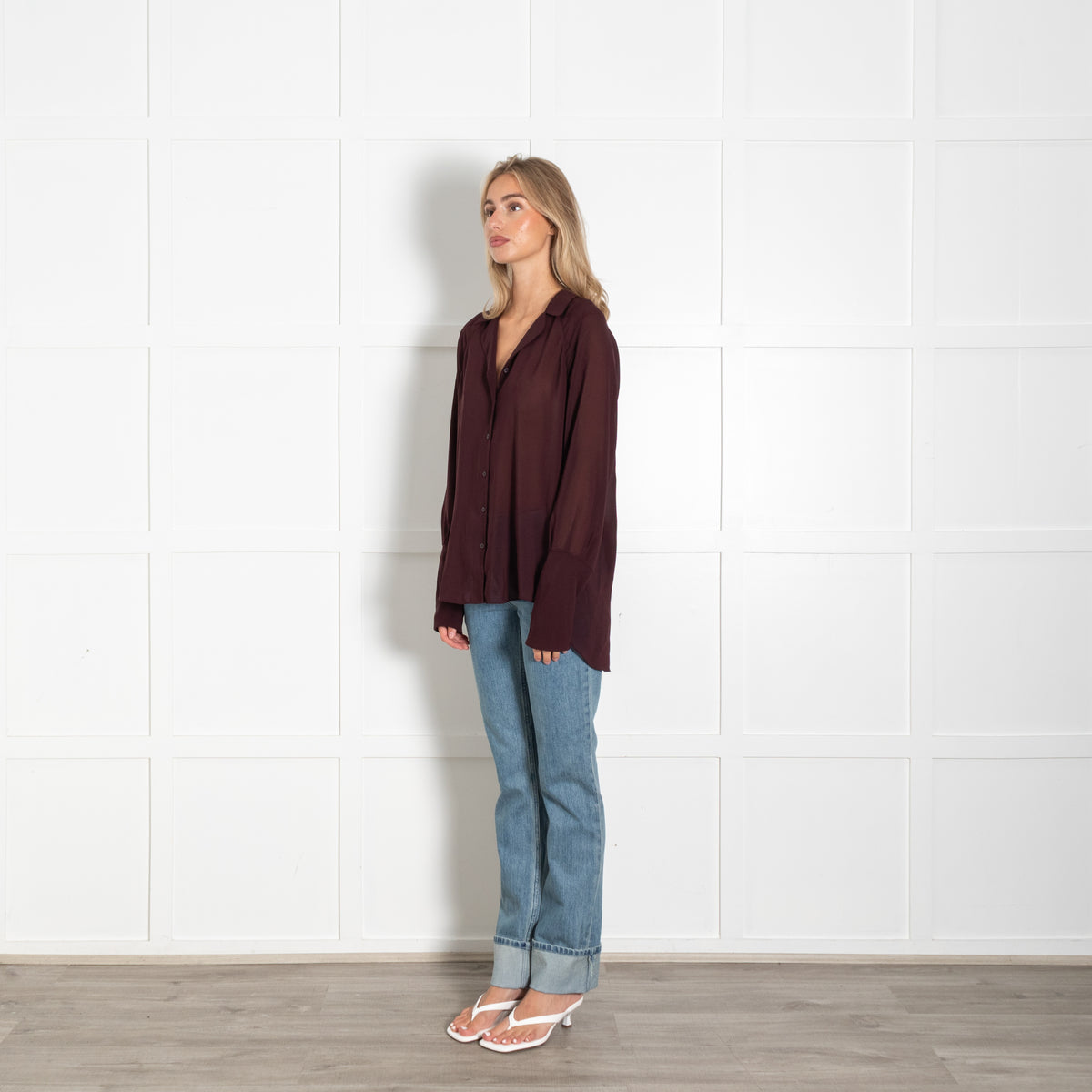 Theysken's Theory Burgundy Sheer Blouse
