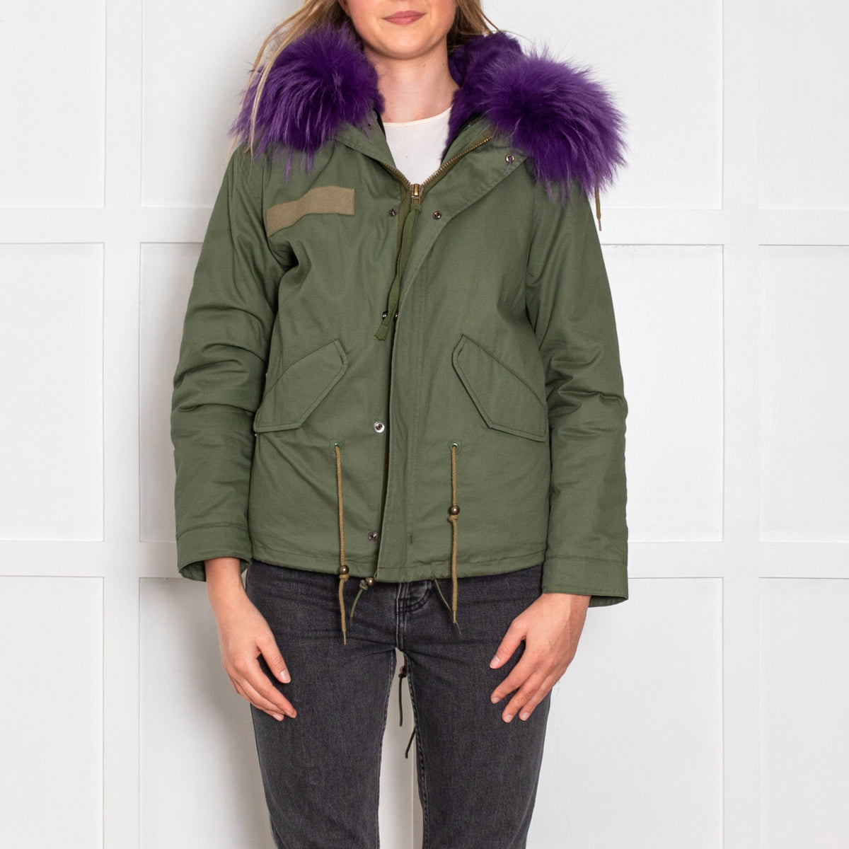 Popski Green Purple Detachable Fur Lining Hooded Coat