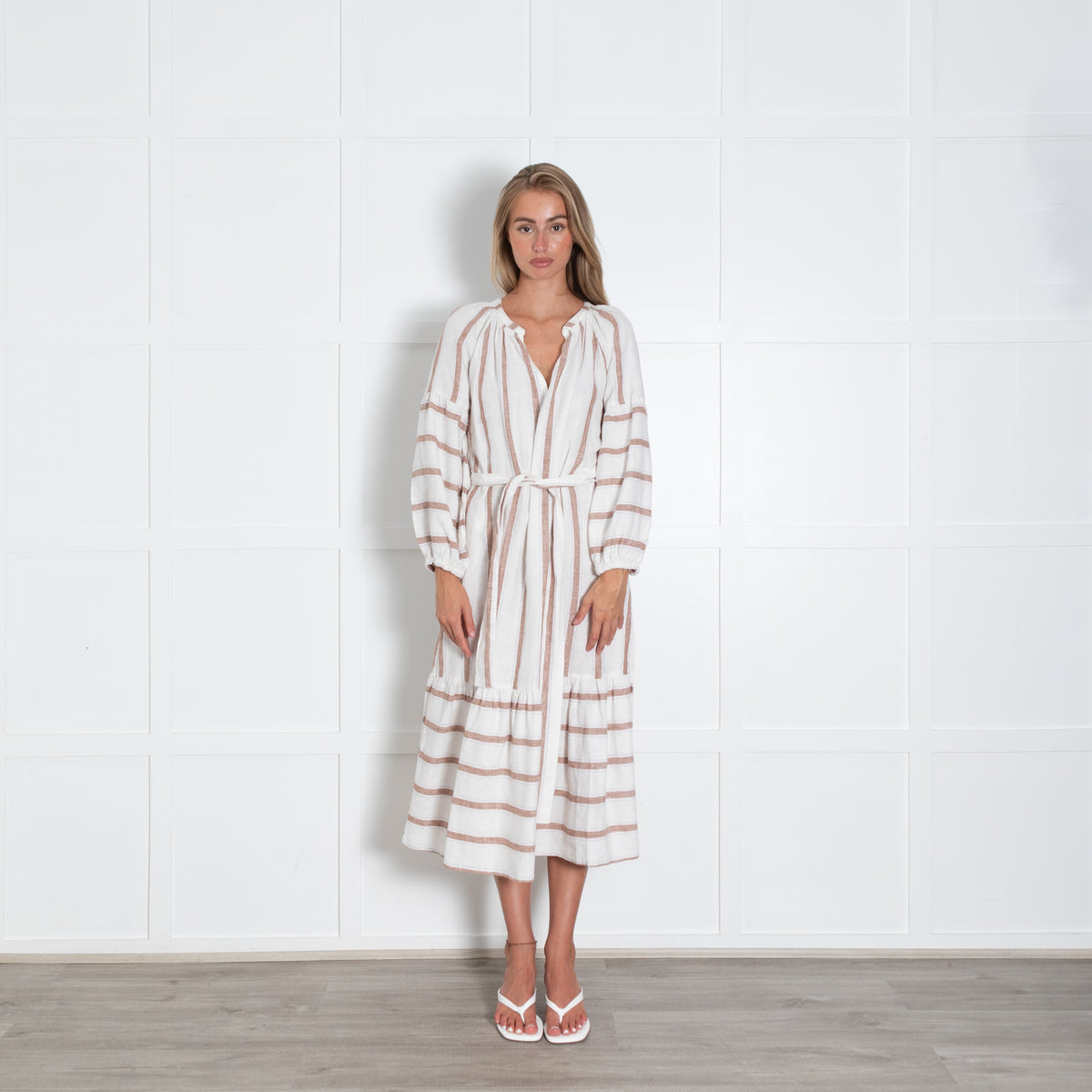 Rails Cream And Wide Brown Stripe Maxi Dress