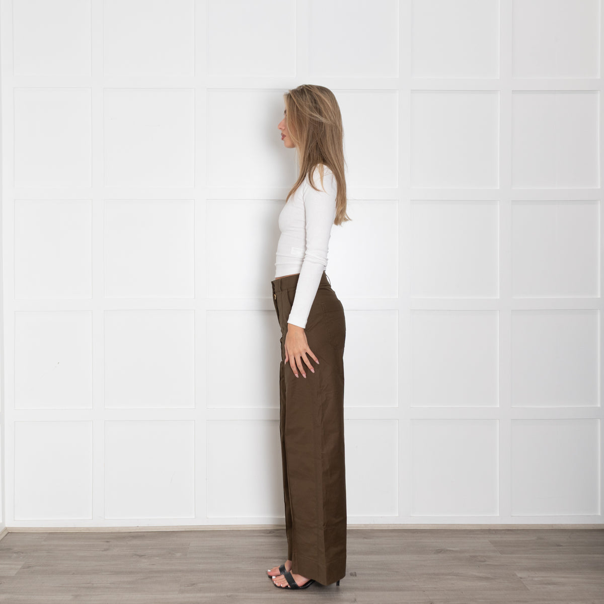 Me + Em Khaki  Creased Front Wide Leg Trousers