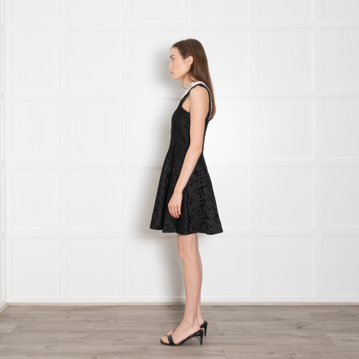 Sandro Black Jacquard White Trim Sleeveless Dress