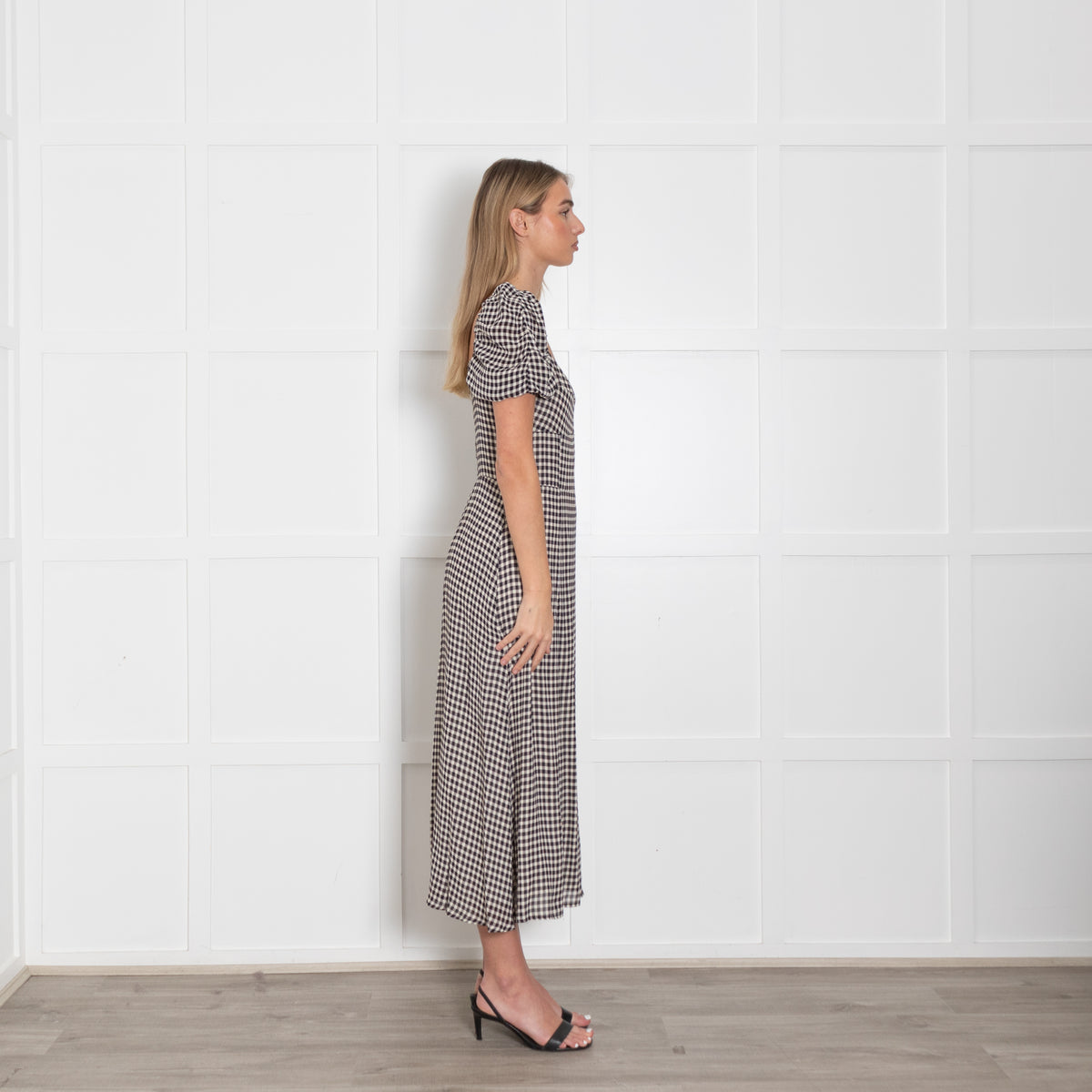 Reformation Black White Gingham Short Sleeve Long Dress