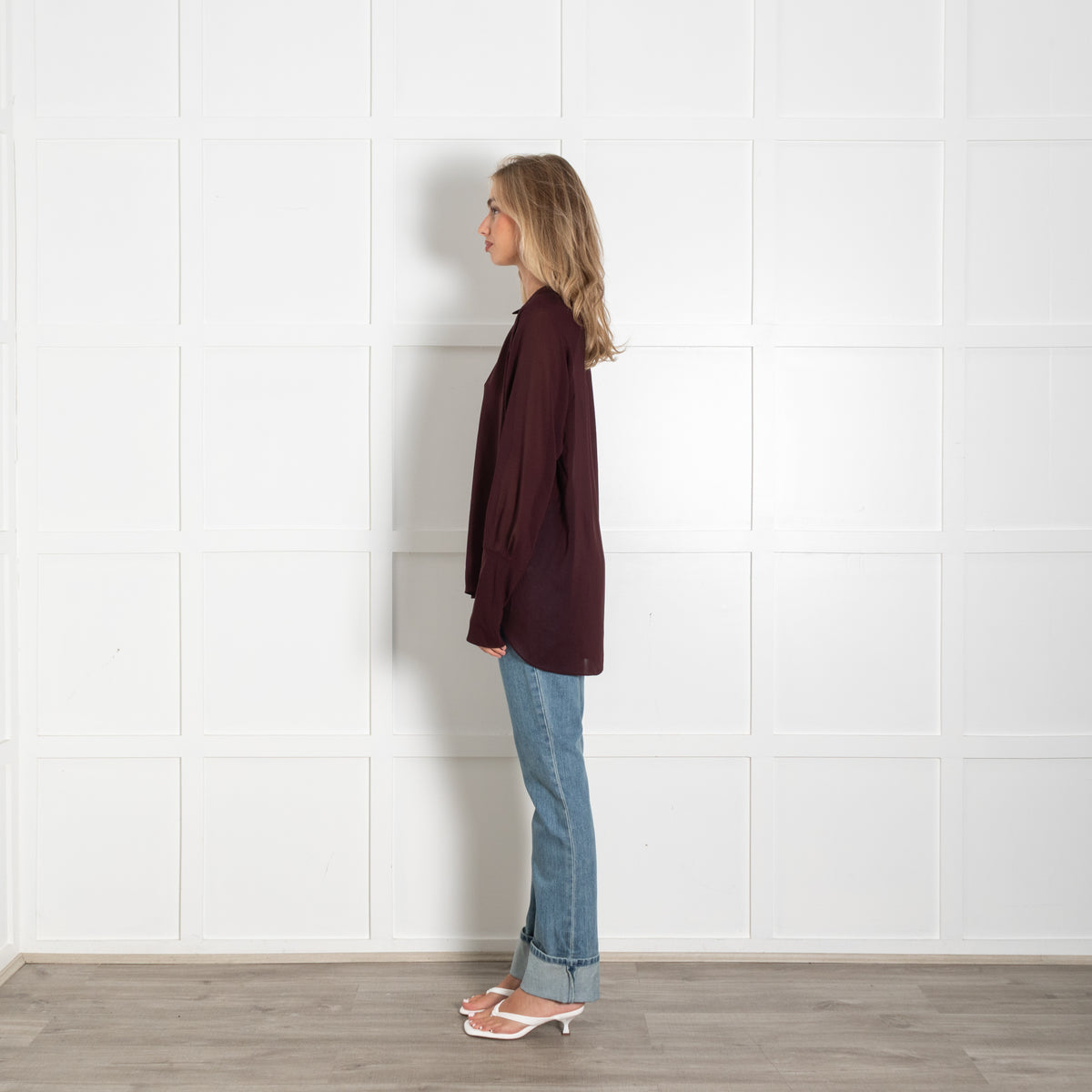 Theysken's Theory Burgundy Sheer Blouse