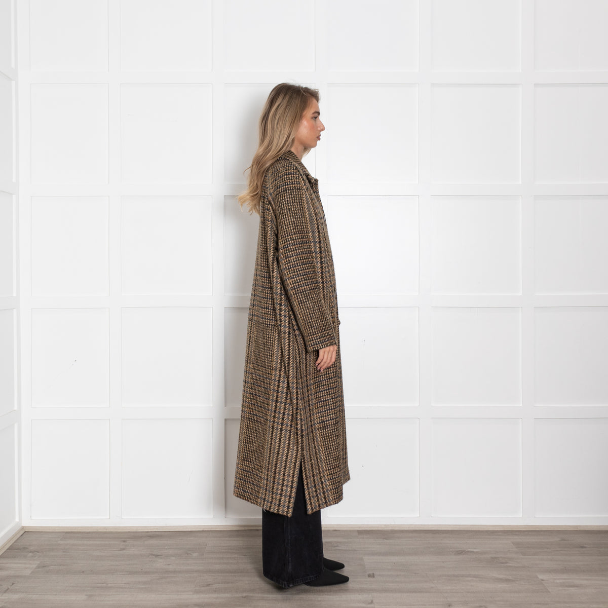 Diega Brown Checked Unlined Coat