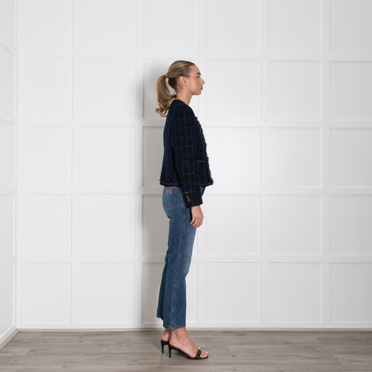 Pure Collection Navy Blue Lurex Trim Gold Button Jacket