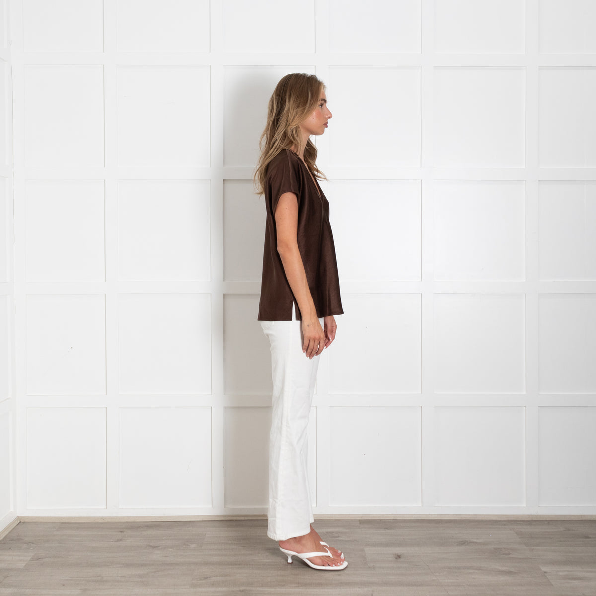 Vince Brown V Neck Short Sleeve Top