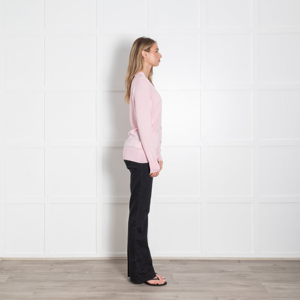 &Daughter Pale Pink Fine Knit Wool Cardigan