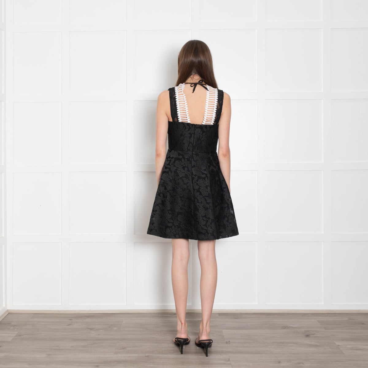 Sandro Black Jacquard White Trim Sleeveless Dress