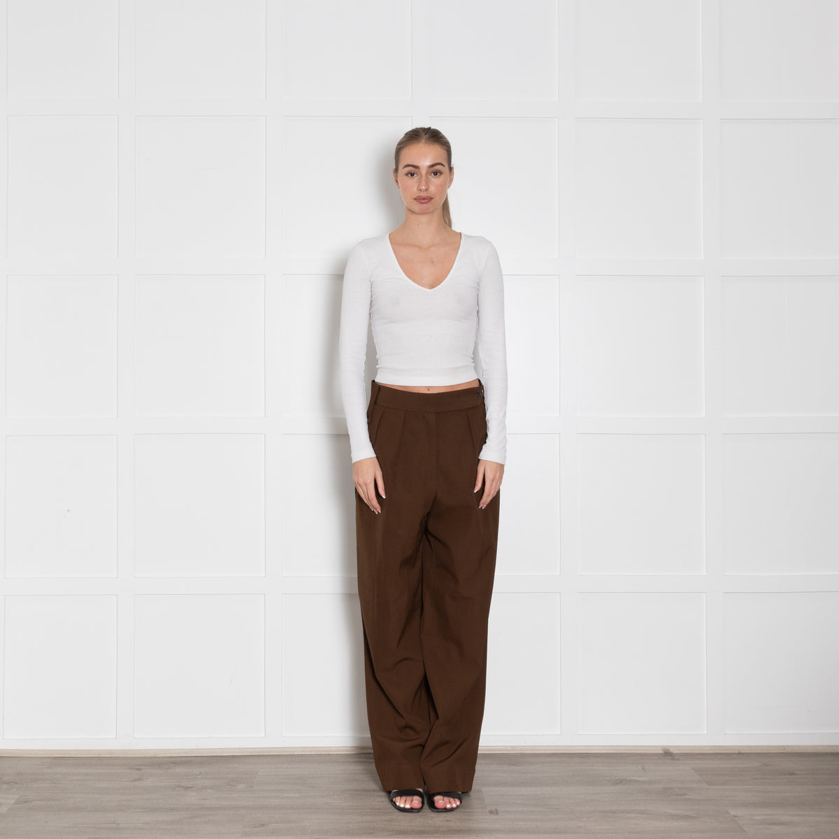 Margaret Howell Brown High Waisted Wide Leg Trousers