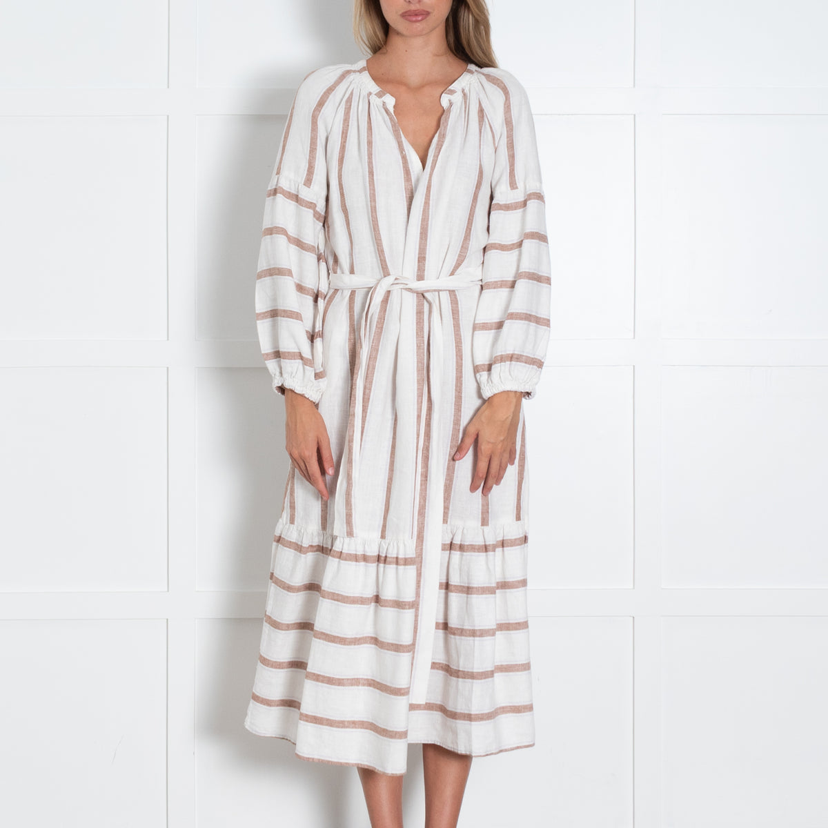 Rails Cream And Wide Brown Stripe Maxi Dress