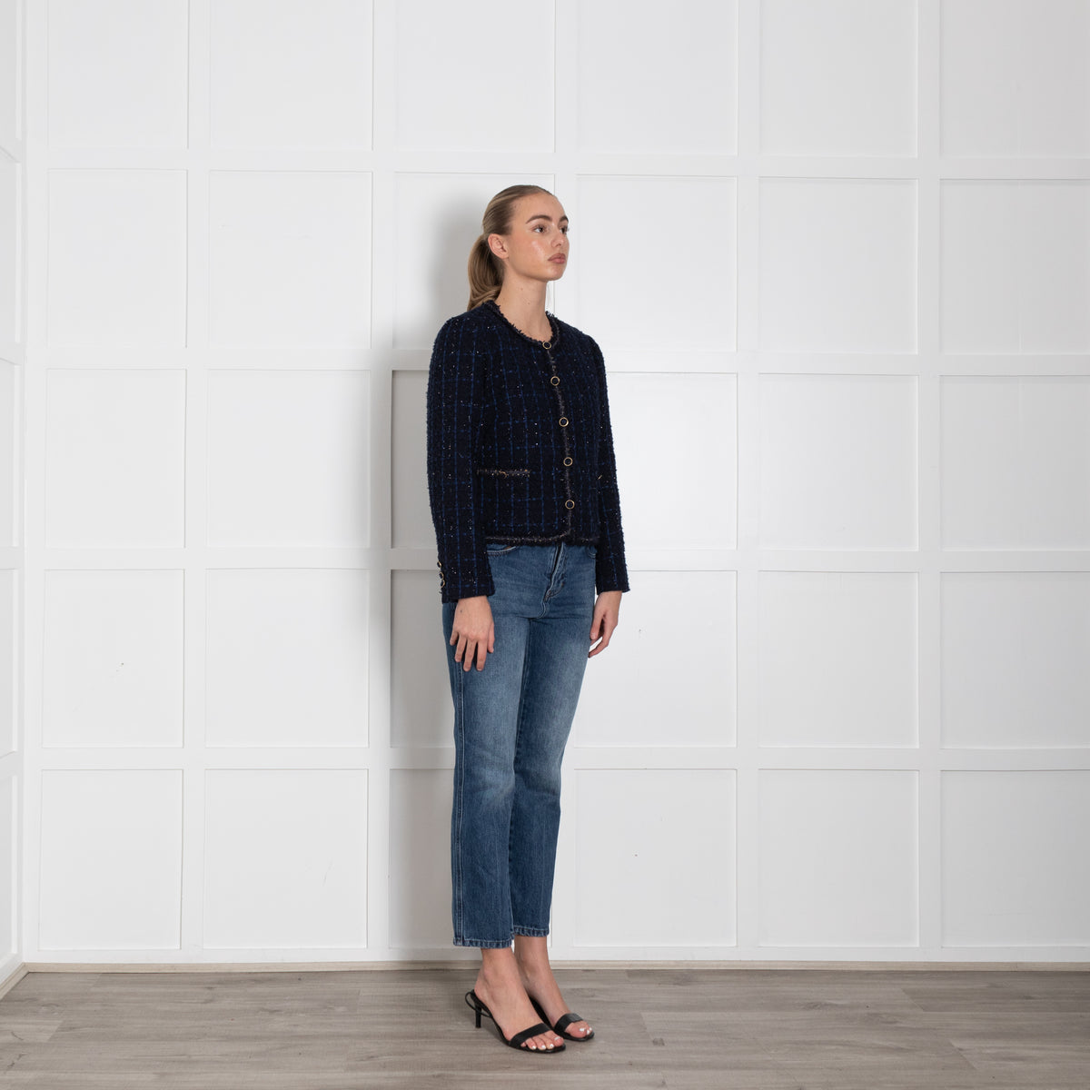 Pure Collection Navy Blue Lurex Trim Gold Button Jacket