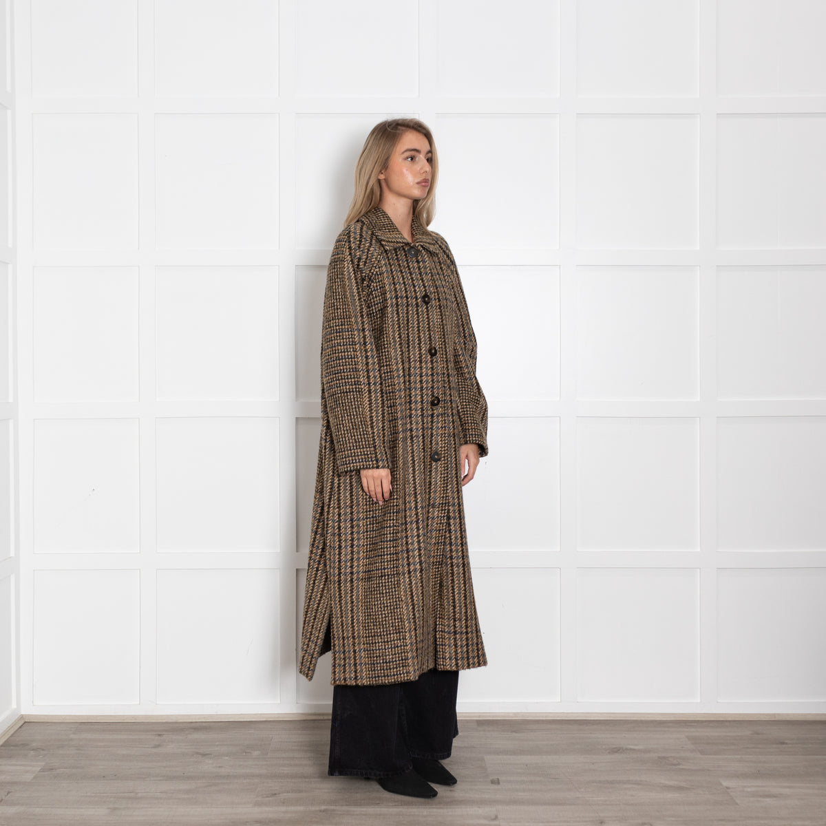 Diega Brown Checked Unlined Coat