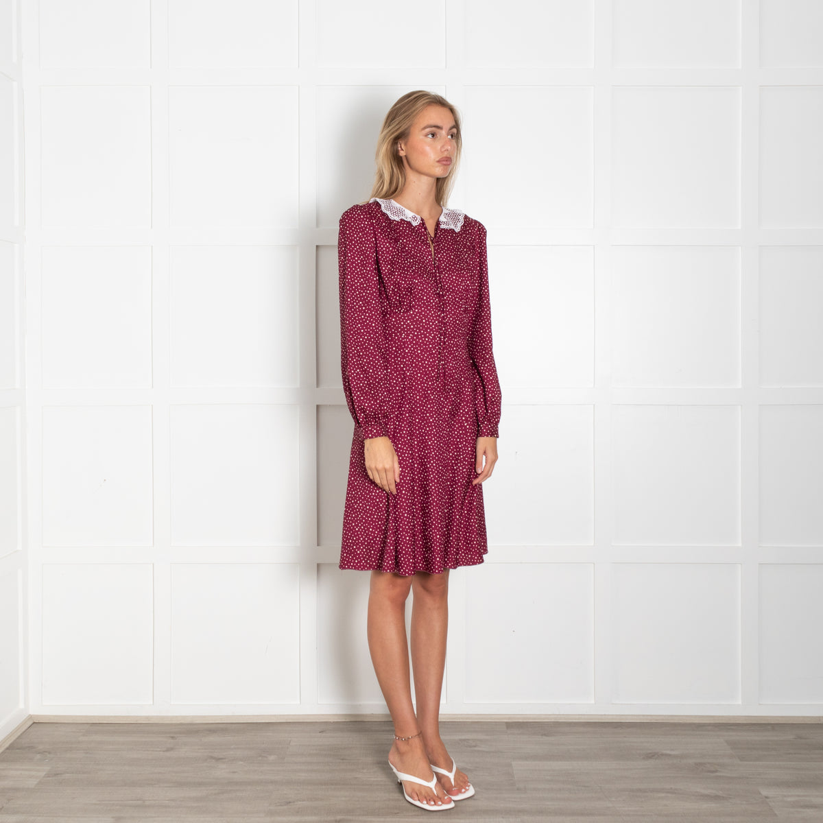 Marc Jacobs The Berlin Dress Burgundy Cream Dot Print Lace Collar Dress