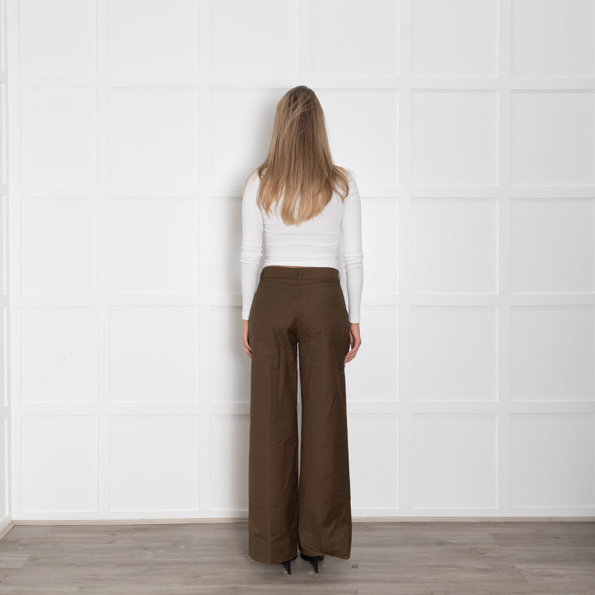 Me + Em Khaki  Creased Front Wide Leg Trousers