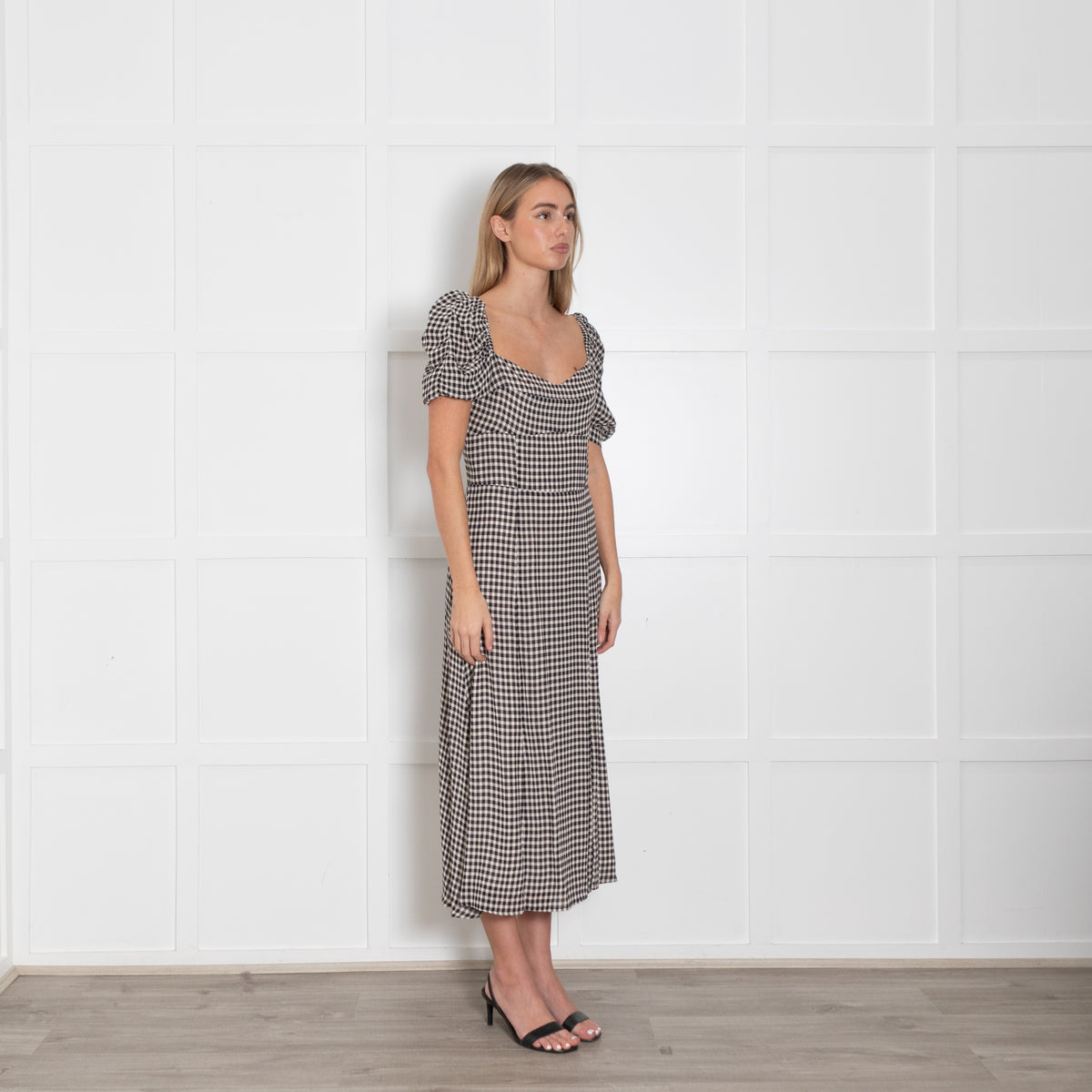 Reformation Black White Gingham Short Sleeve Long Dress