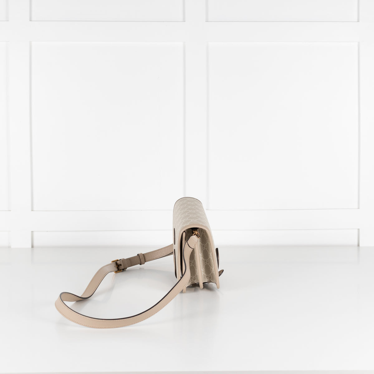 Gucci Beige & White Canvas Interlocking G Crossbody Bag