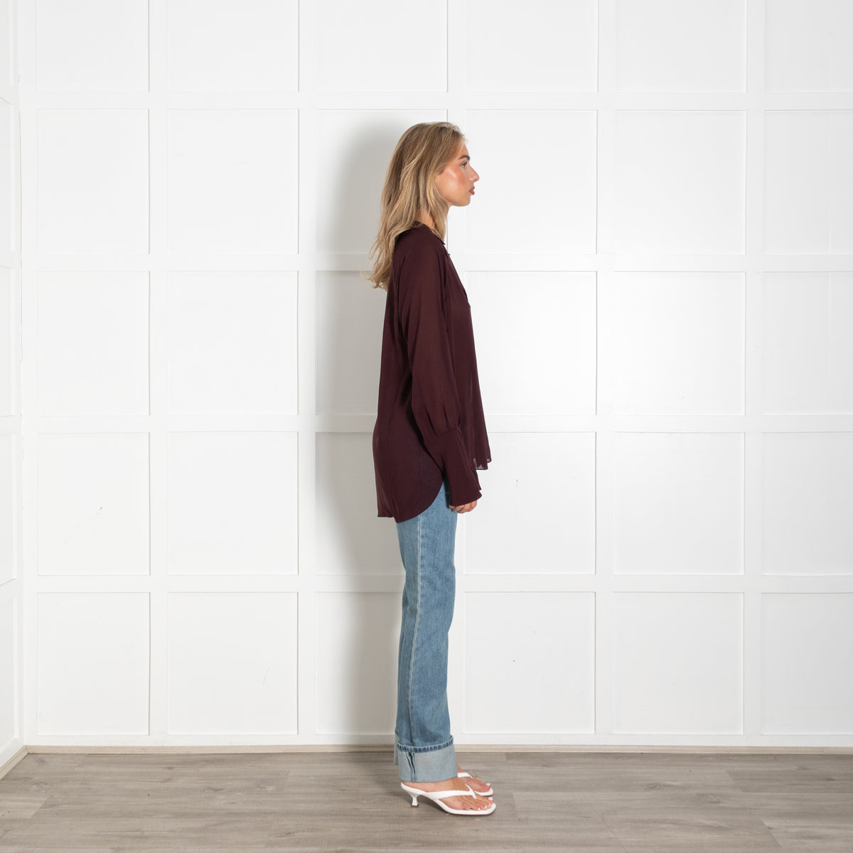 Theysken's Theory Burgundy Sheer Blouse