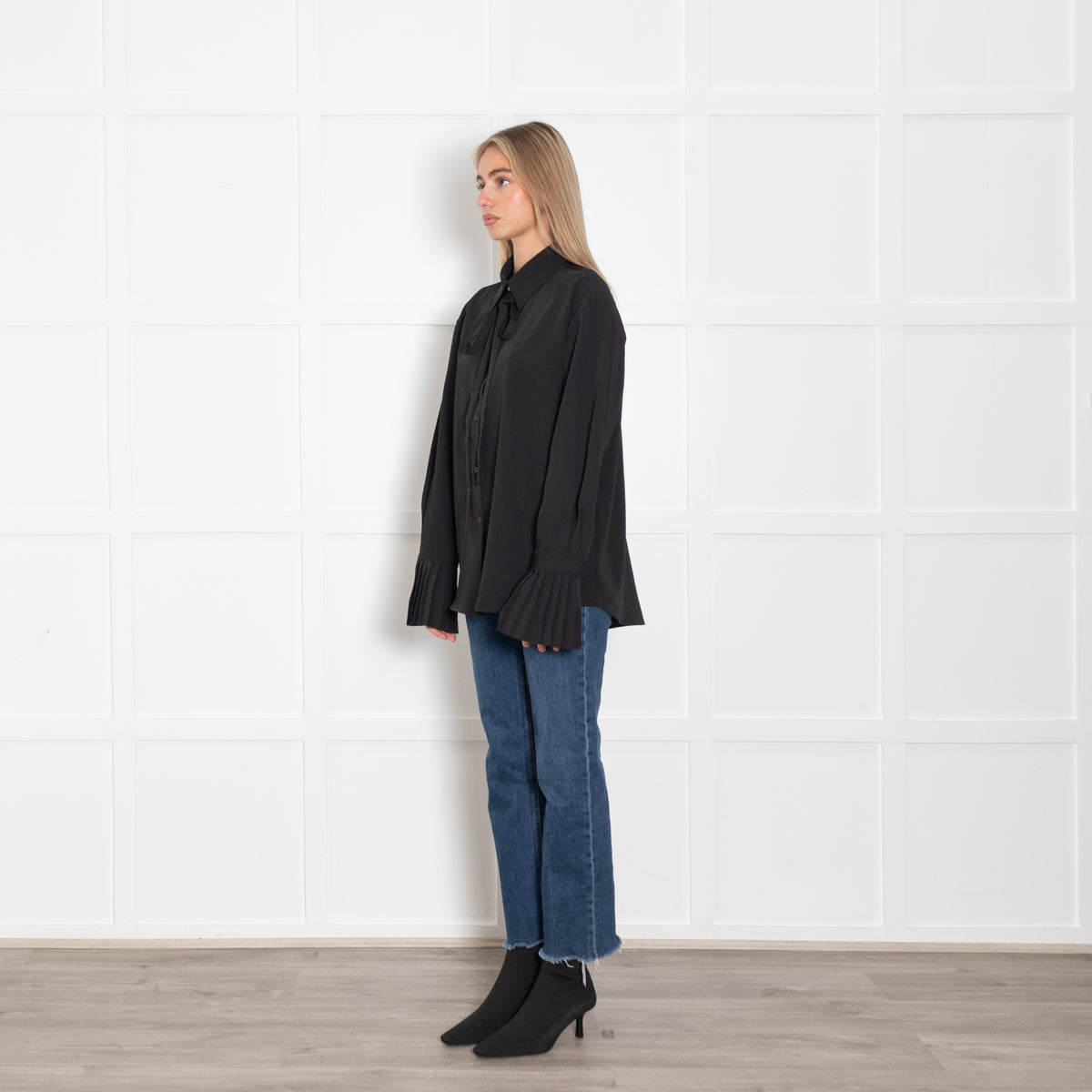 The Shirt Company Black Pleated Detail Sleeves Collard Shirt
