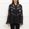 Vilshenko Black Cotton High Neck Blouse with Floral Embroidery