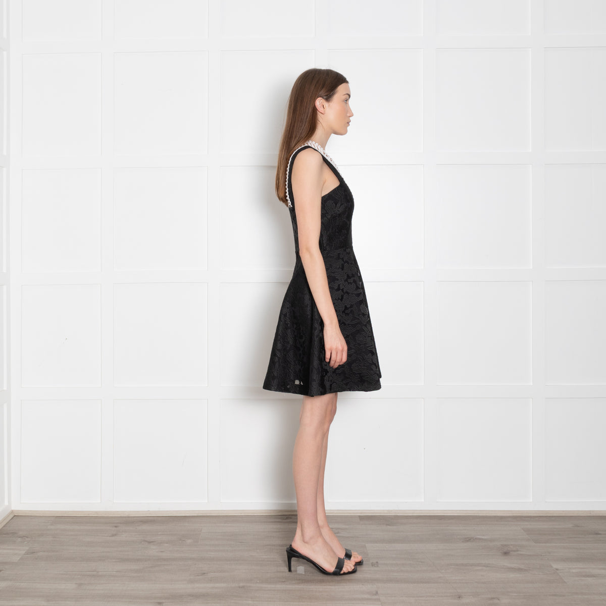 Sandro Black Jacquard White Trim Sleeveless Dress