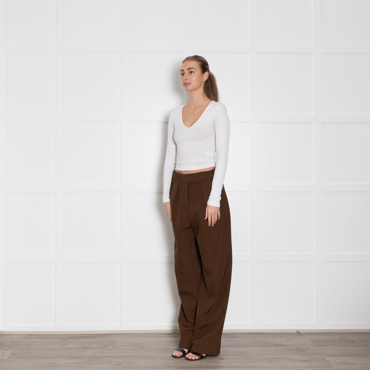 Margaret Howell Brown High Waisted Wide Leg Trousers
