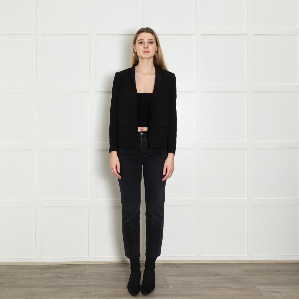 Pinko Black Velvet Collard Blazer Jacket