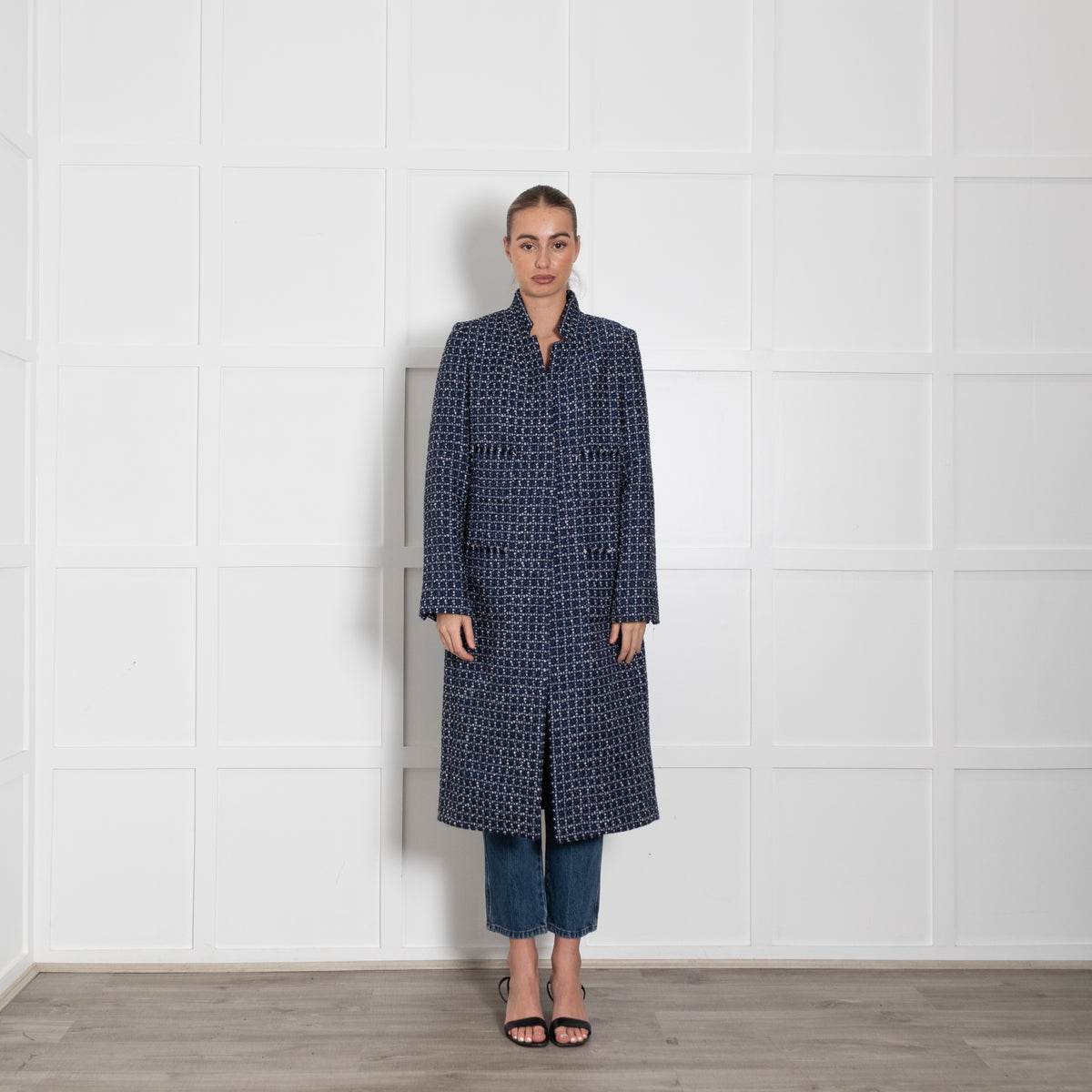 Winser London Blue White Tweed Shimmer Coat