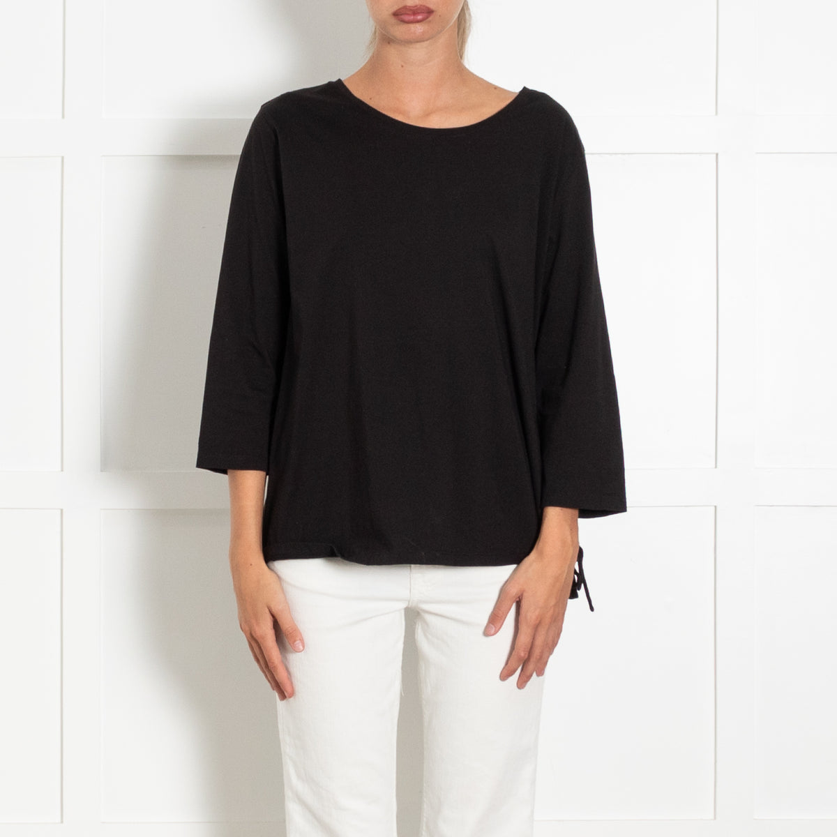 Ba&Sh Black Cotton Lace Up Detail T-Shirt