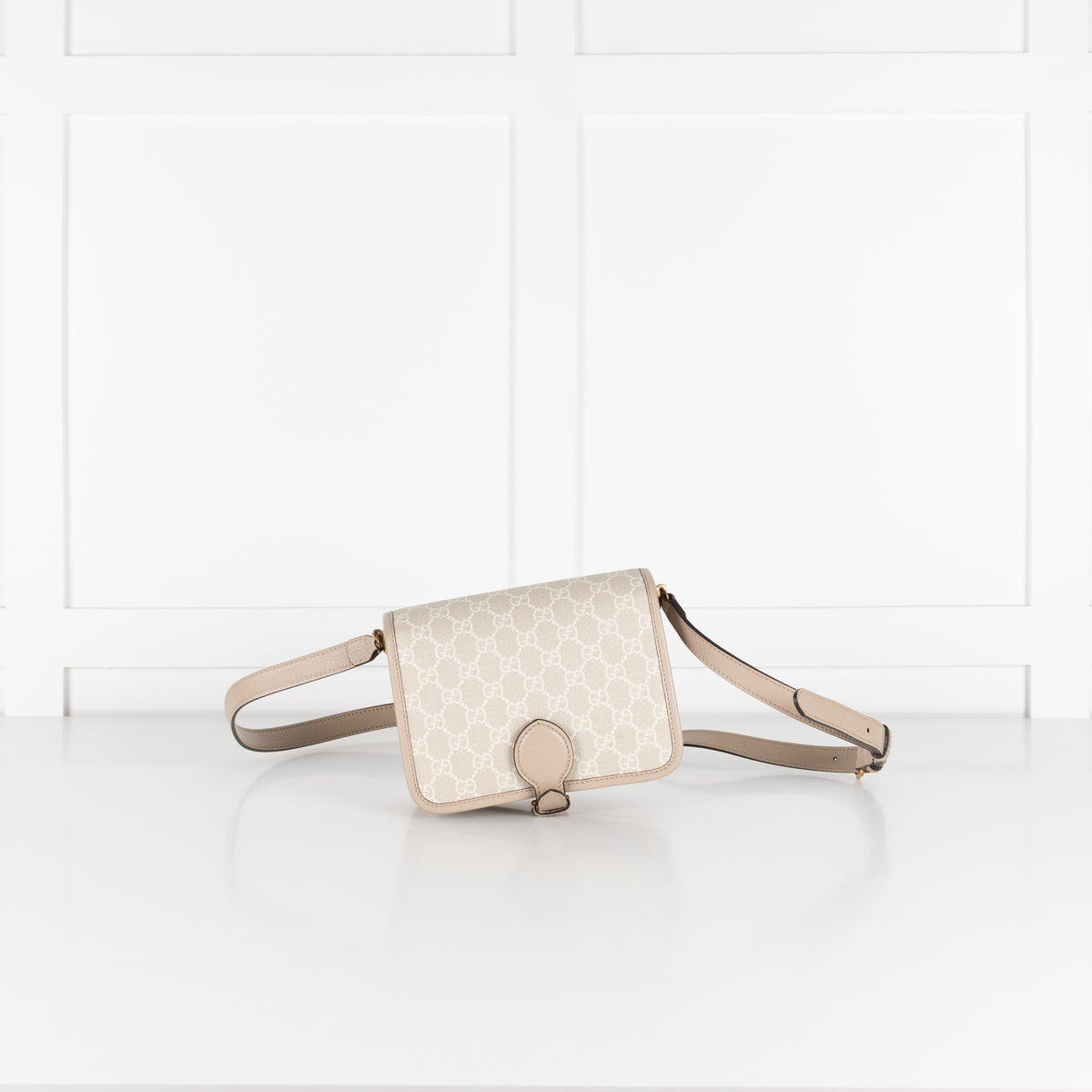 Gucci Beige & White Canvas Interlocking G Crossbody Bag