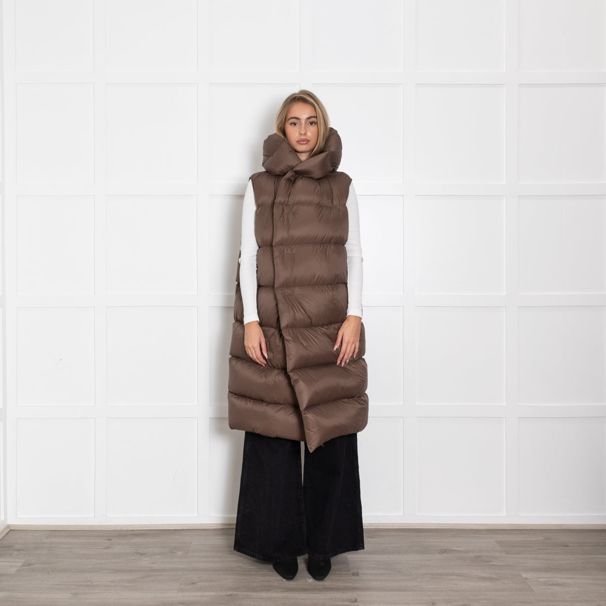 Rick Owens Brown Sleeveless Puffer Coat