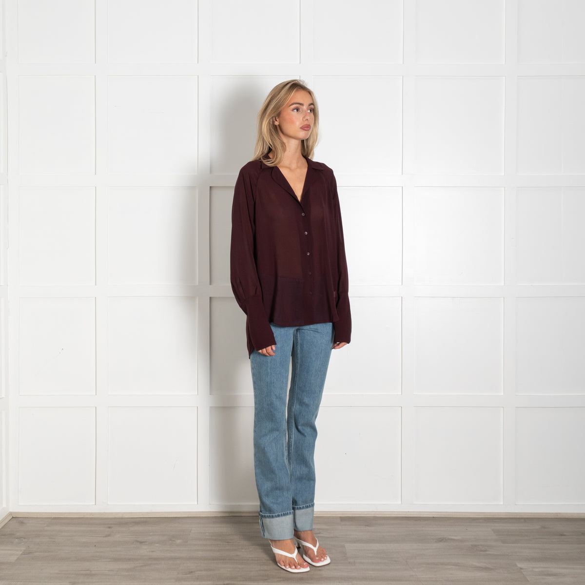 Theysken's Theory Burgundy Sheer Blouse
