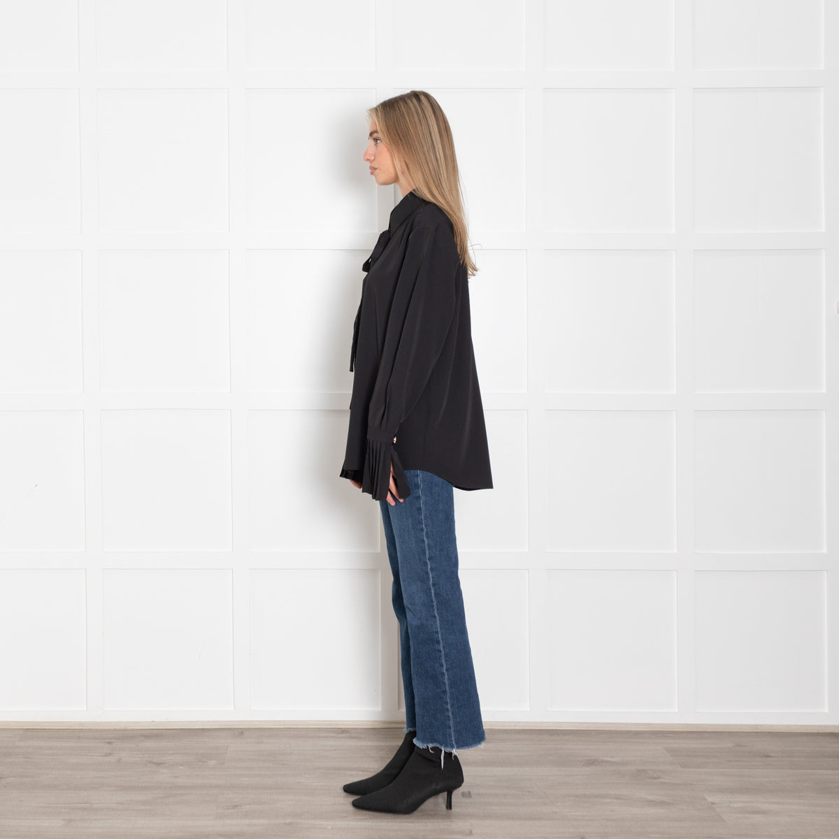 The Shirt Company Black Pleated Detail Sleeves Collard Shirt