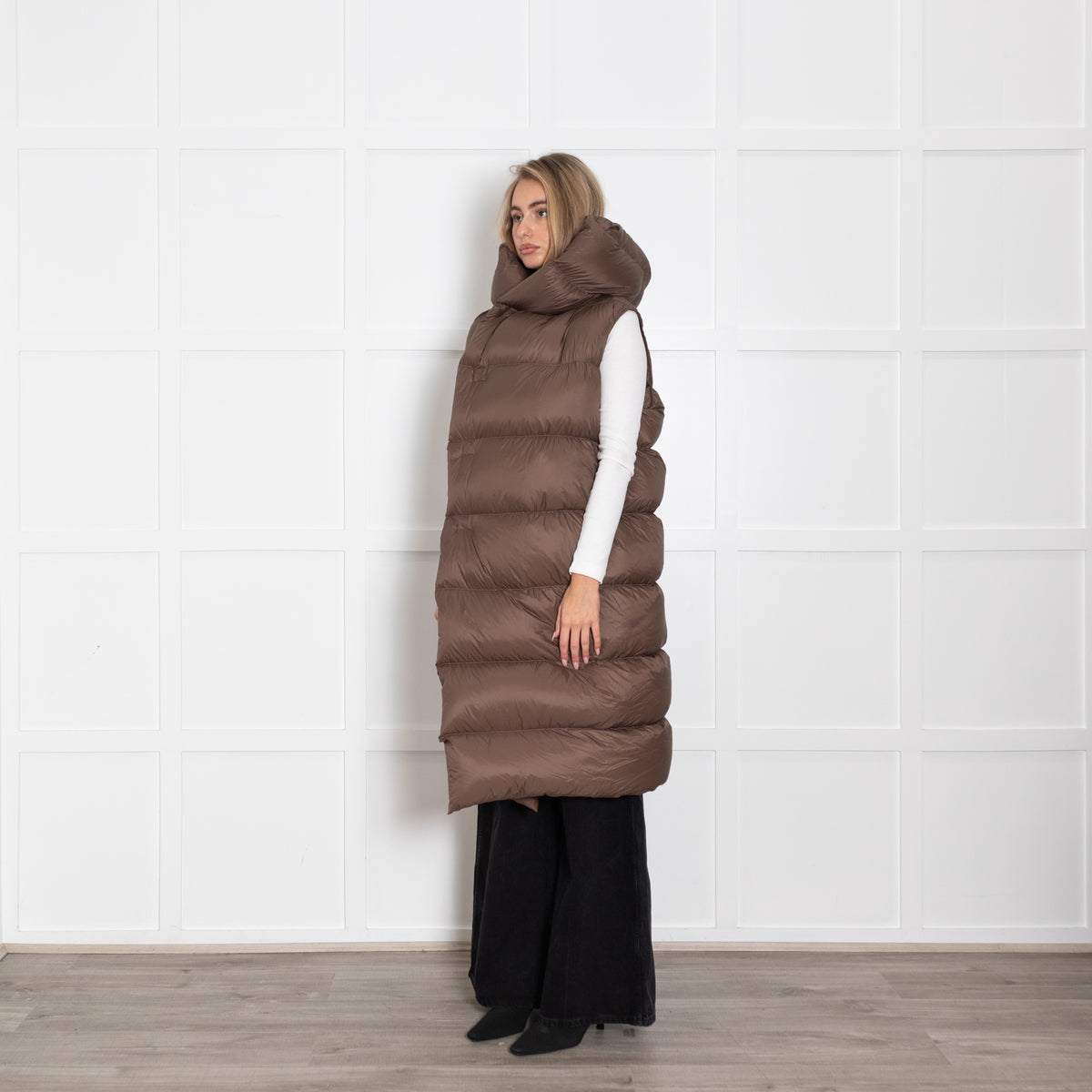 Rick Owens Brown Sleeveless Puffer Coat
