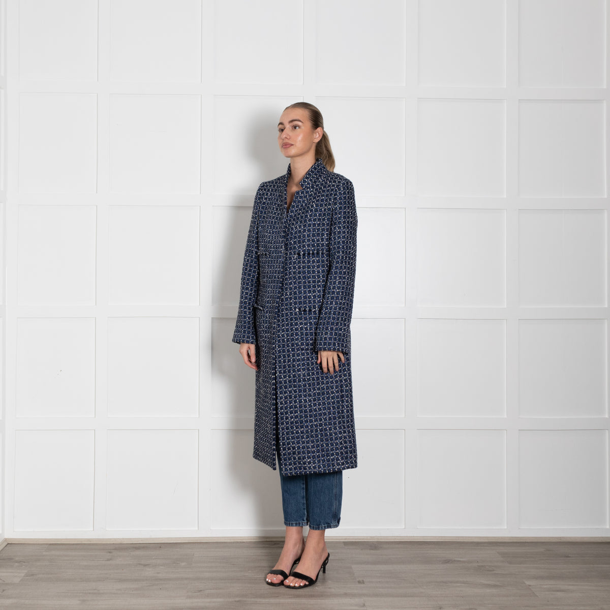 Winser London Blue White Tweed Shimmer Coat