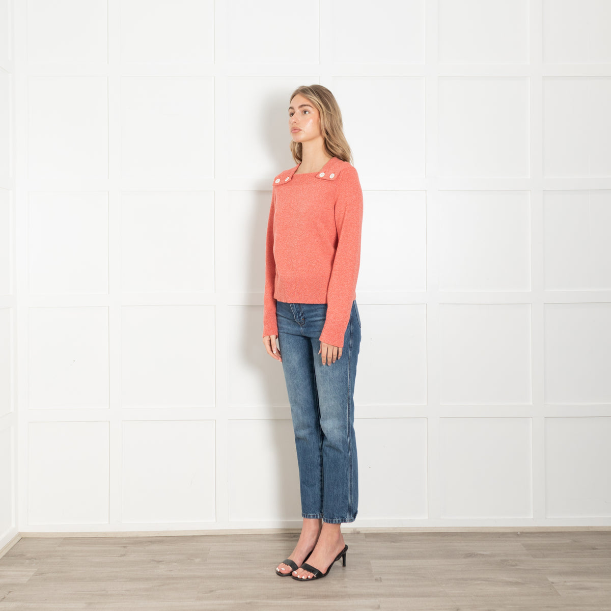 Hermes Coral Cashmere Jumper With Mother Of Pearl Logo Buttons