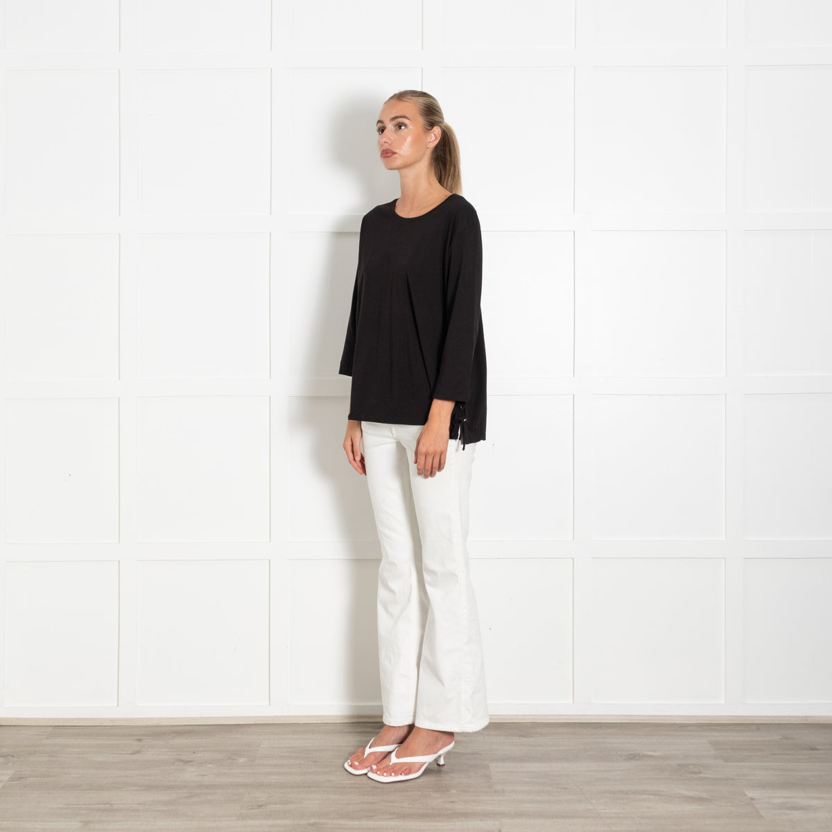 Ba&Sh Black Cotton Lace Up Detail T-Shirt