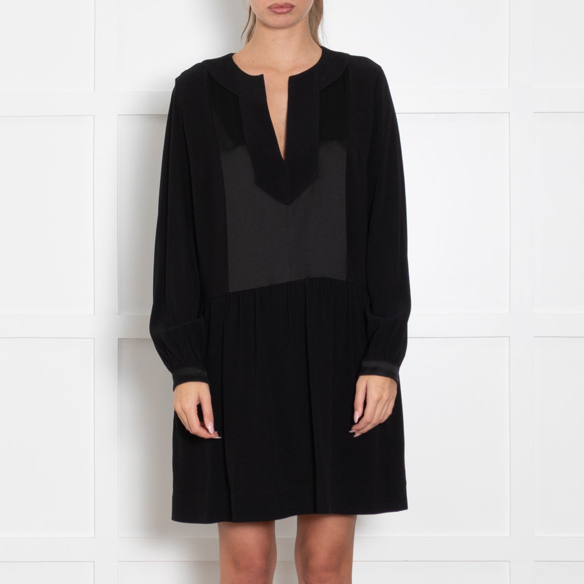 Zadig & Voltaire Black Satin Bib Front Mini Dress