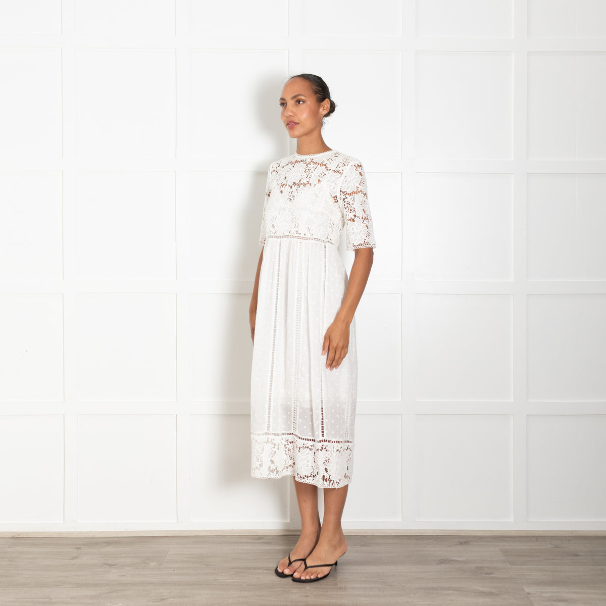 Zimmerman White Lace Cotton Midi Dress