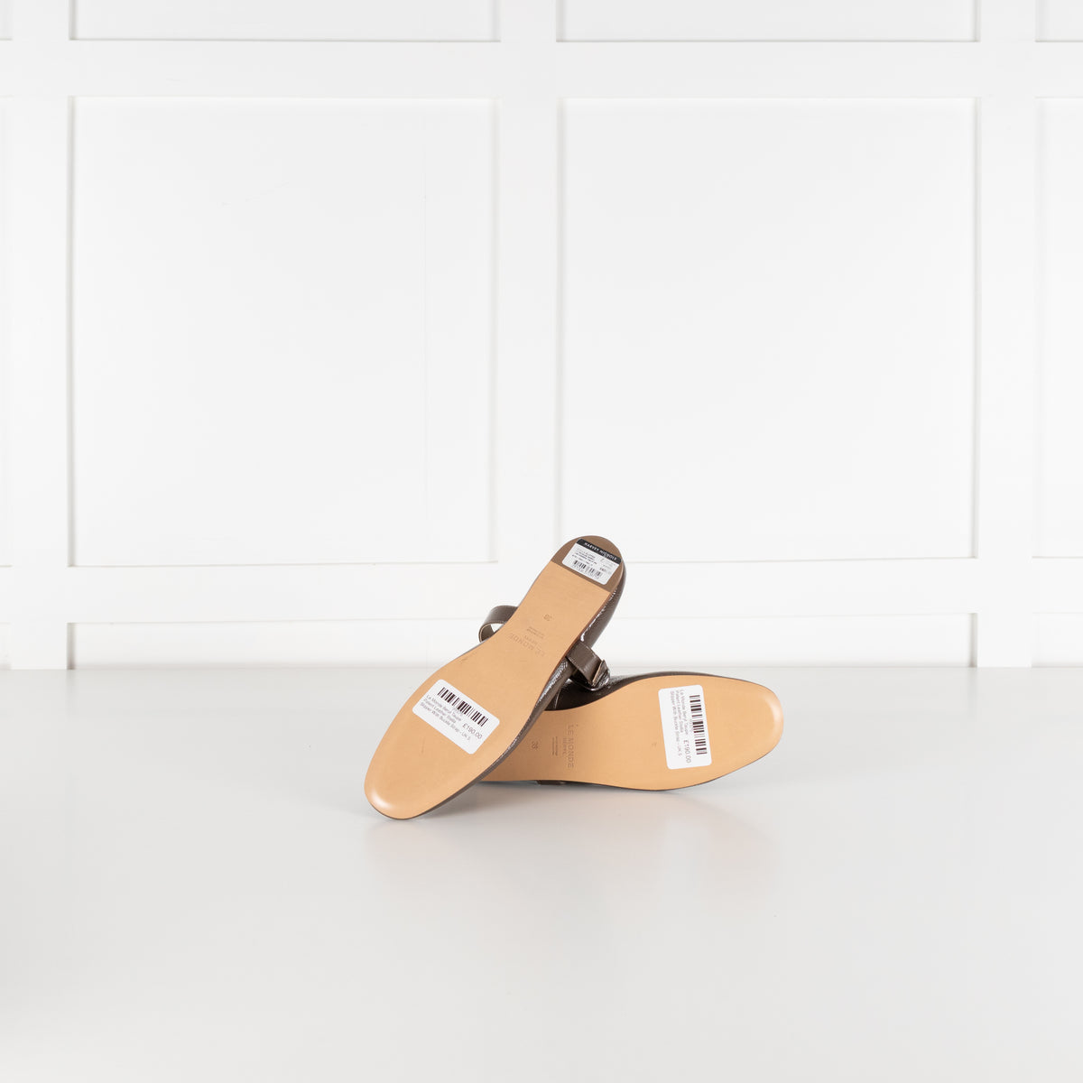 Le Monde Beryl Taupe Patent Leather Stella Slipper With Buckle Strap