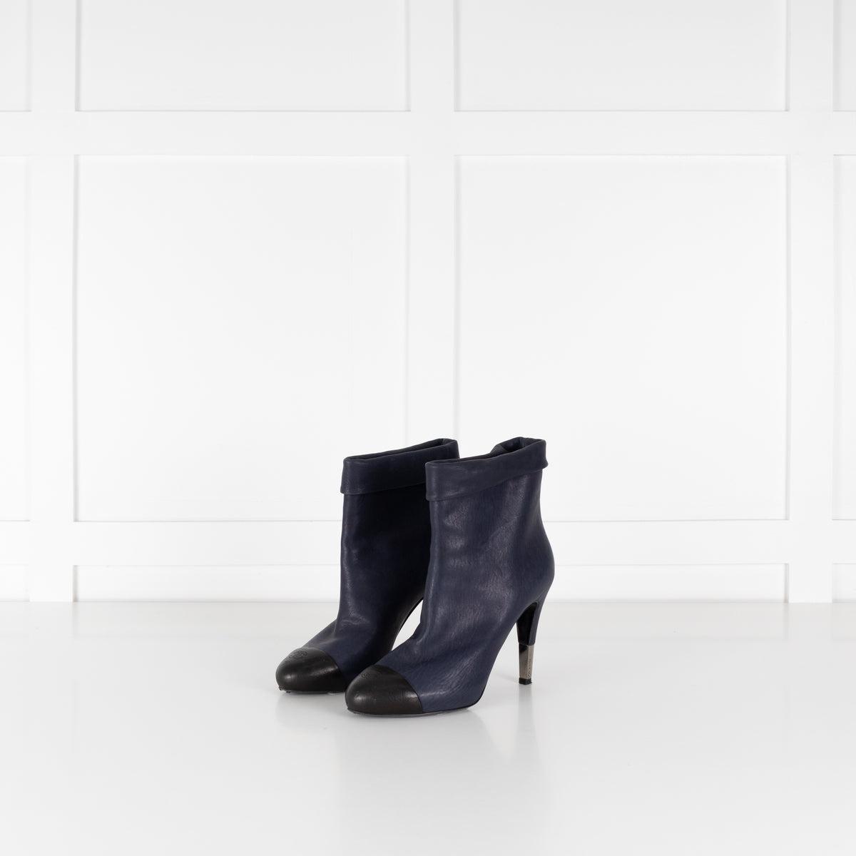 Chanel Blue and Black Toe Cap Ankle Boots