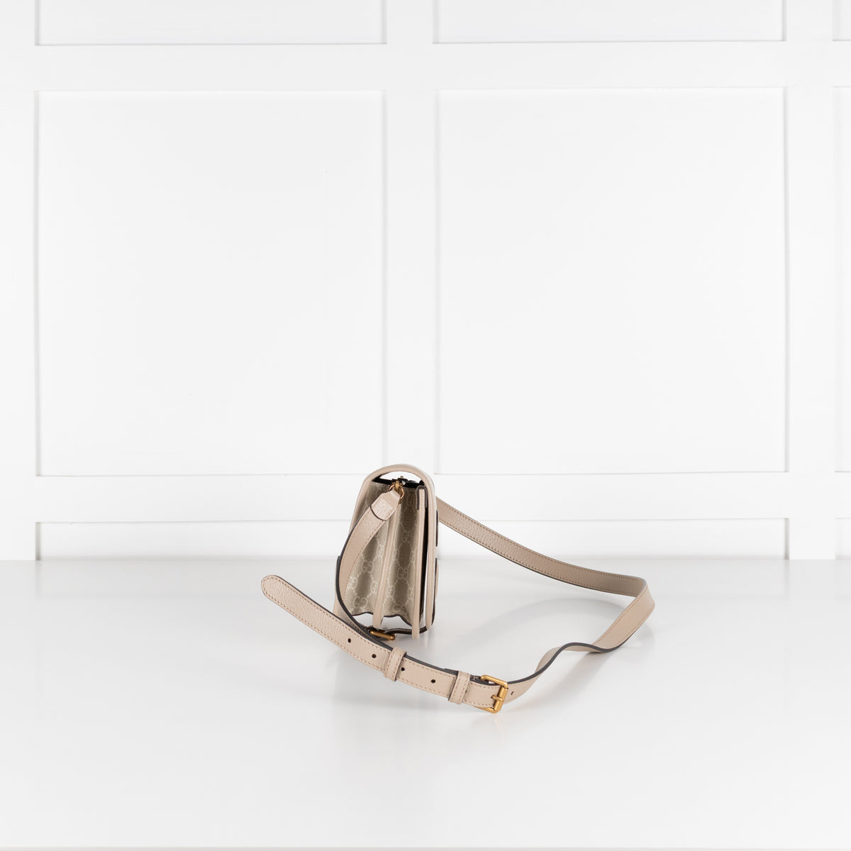 Gucci Beige & White Canvas Interlocking G Crossbody Bag