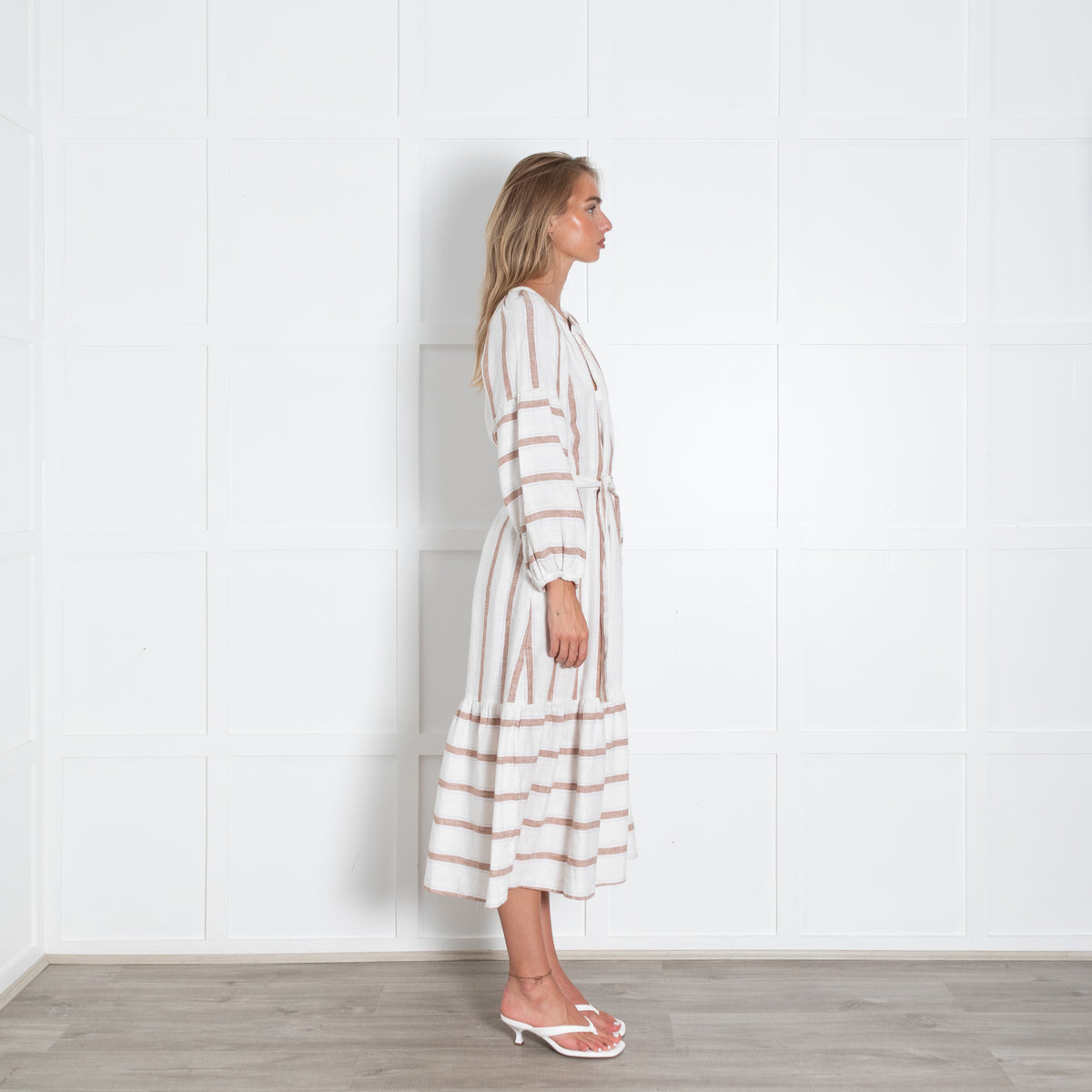 Rails Cream And Wide Brown Stripe Maxi Dress