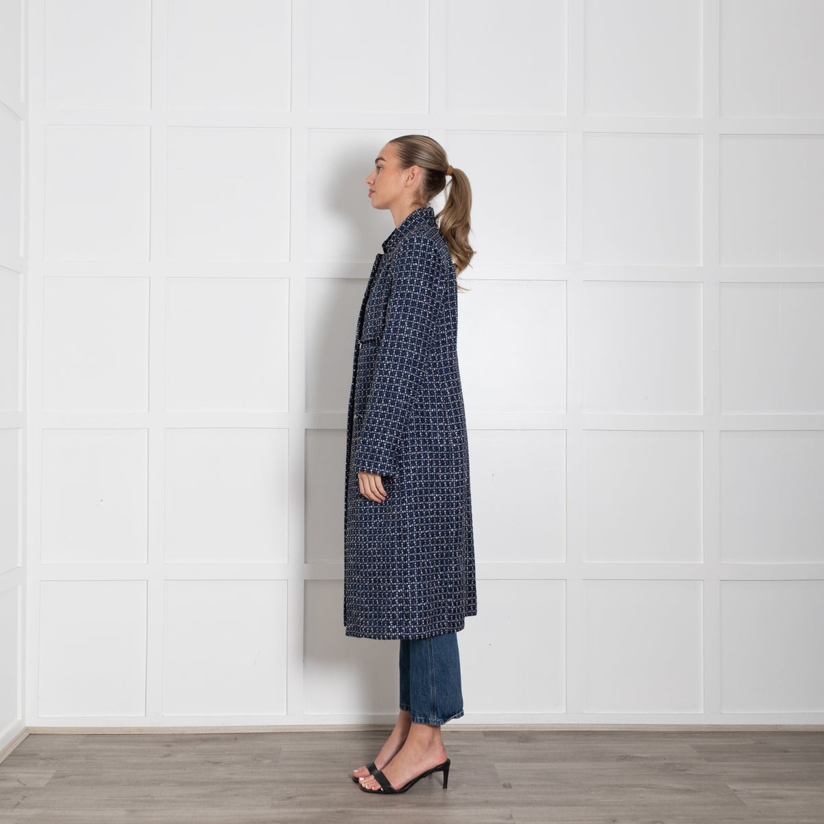 Winser London Blue White Tweed Shimmer Coat