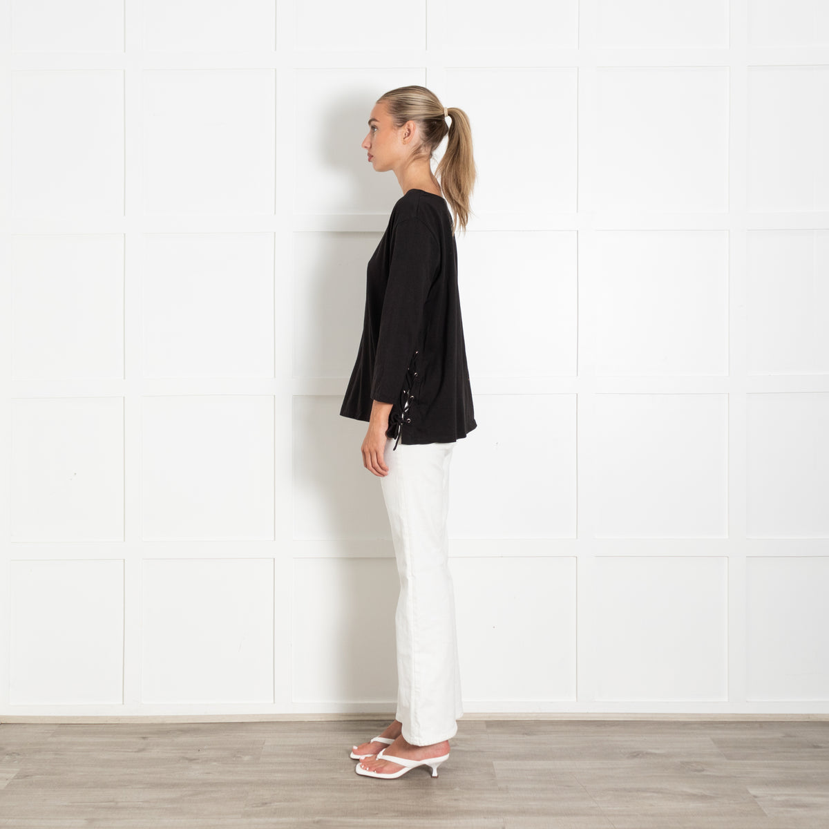 Ba&Sh Black Cotton Lace Up Detail T-Shirt