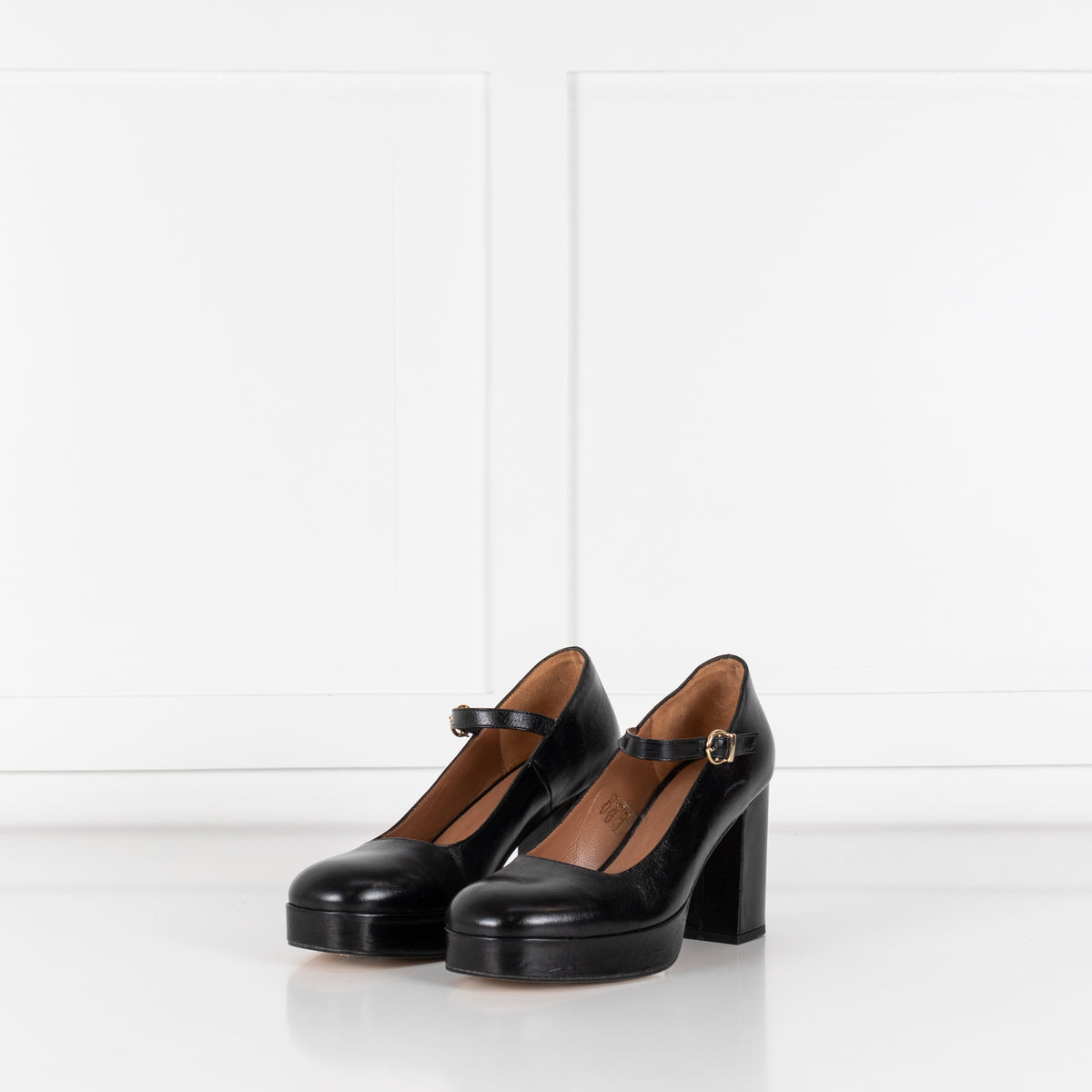 Musier Black Leather Block Heel Shoes