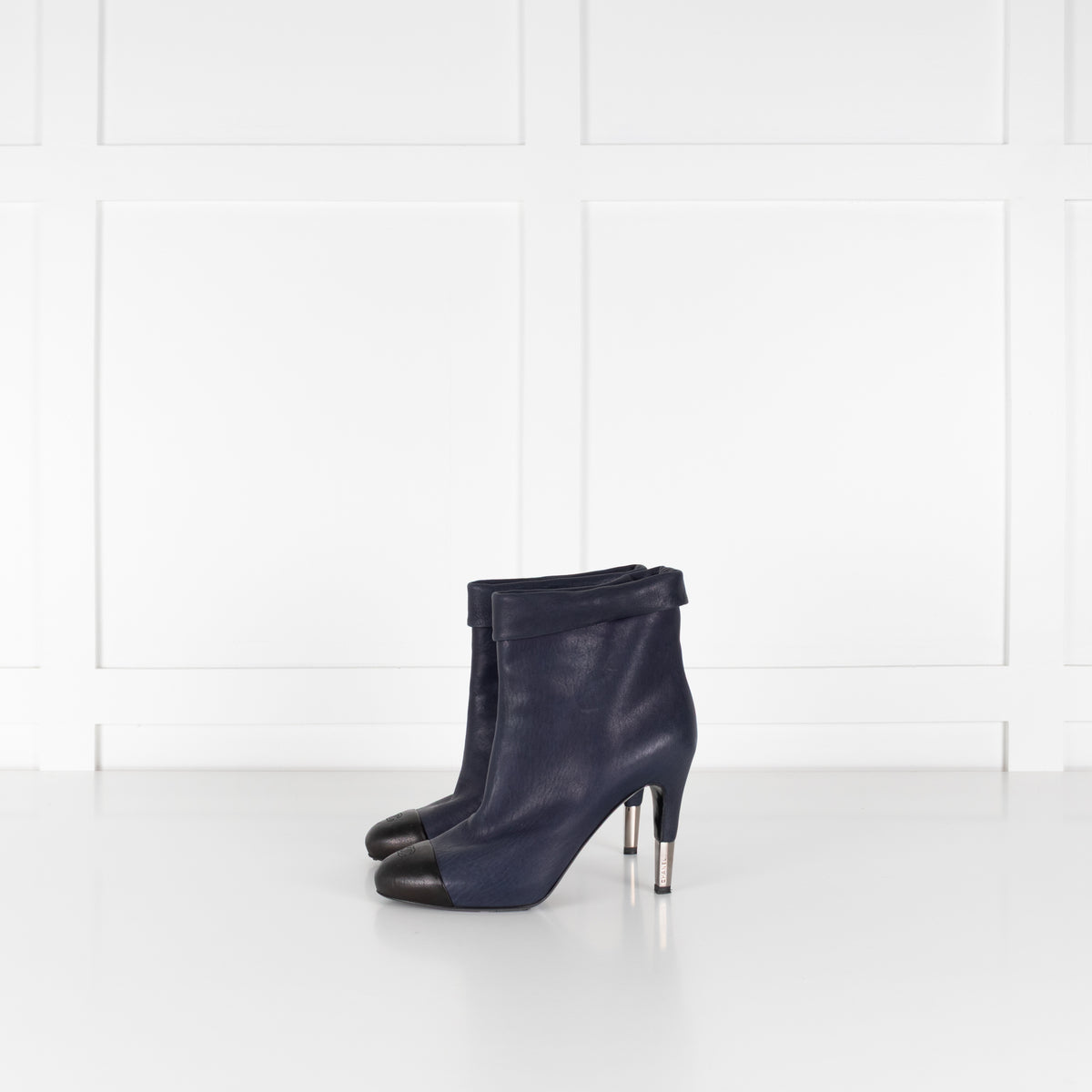 Chanel Blue and Black Toe Cap Ankle Boots