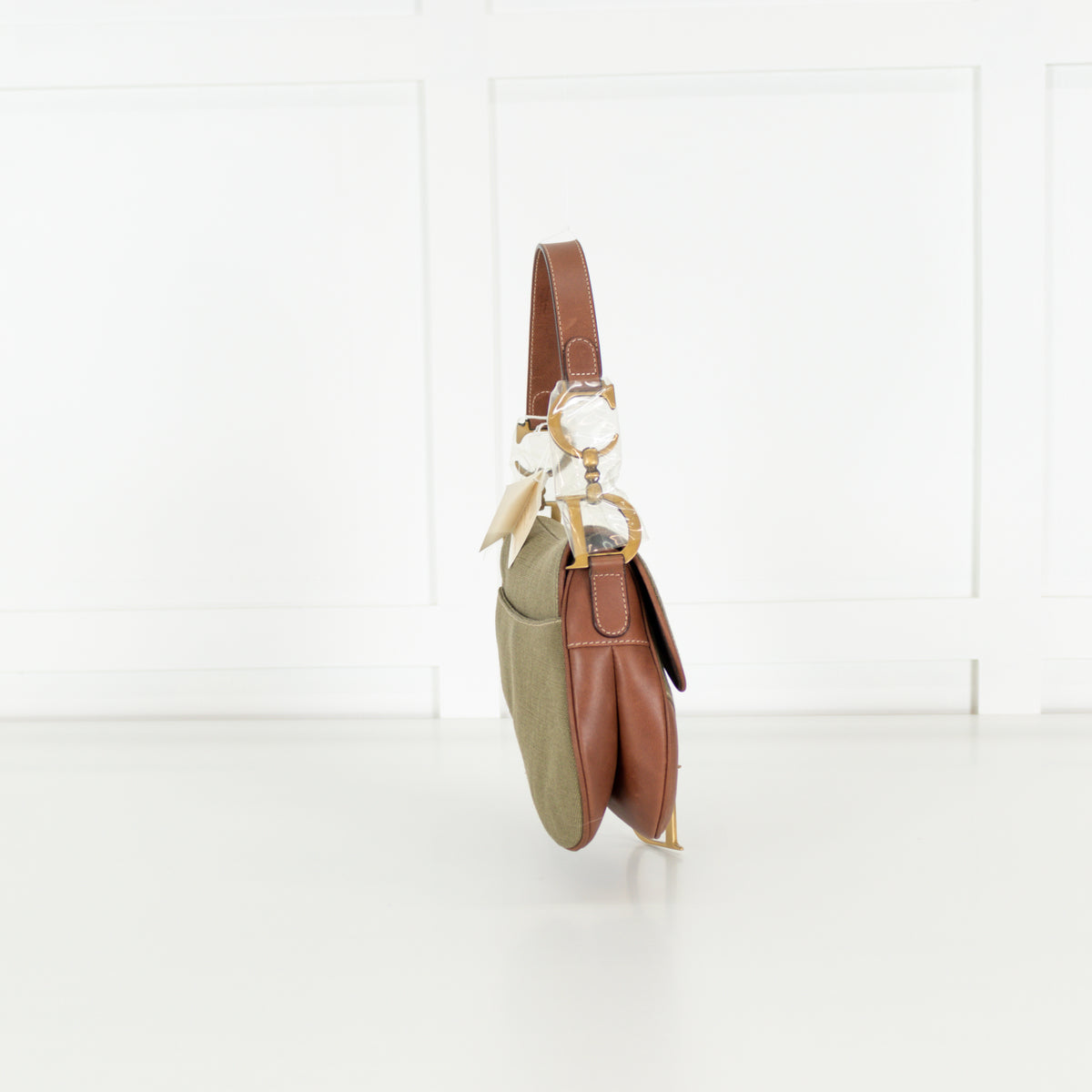 Christian Dior Khaki Canvas Saddle Bag